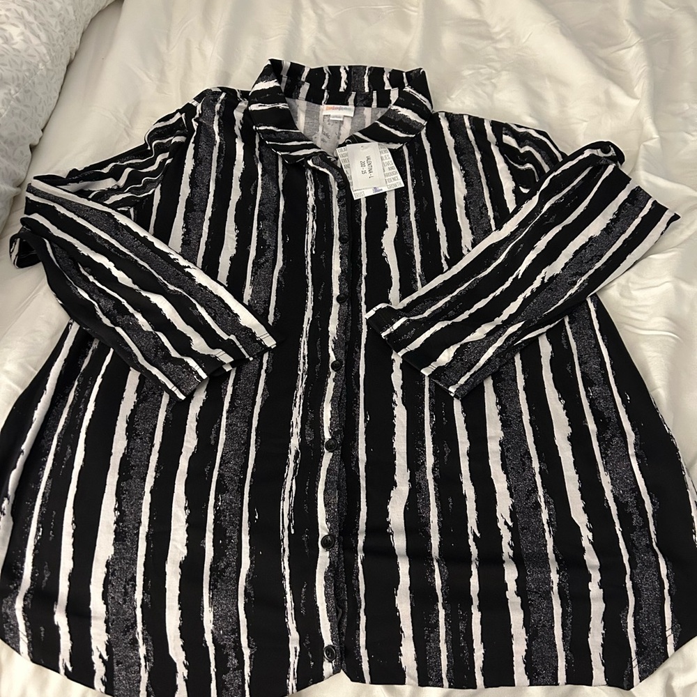 Black and White Striped Button-Up Shirt large Valentina nwt
